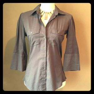 Gray button down shirt with tab sleeves